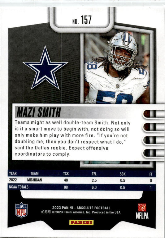 2023 Panini Absolute #157 Mazi Smith Rookie Dallas Cowboys