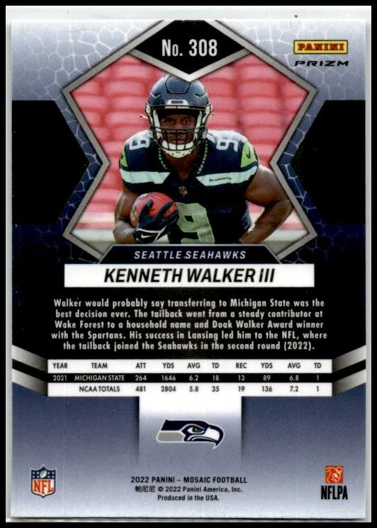 2022 Panini Mosaic Mosaic #308 Kenneth Walker III Rookie Seattle Seahawks