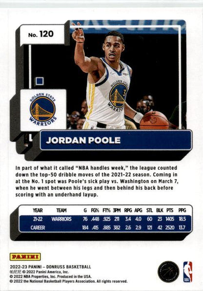 2022-23 Donruss Holo Laser Green #120 Jordan Poole Golden State Warriors
