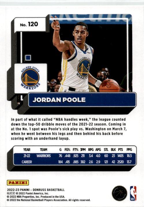 2022-23 Donruss Holo Laser Green #120 Jordan Poole Golden State Warriors