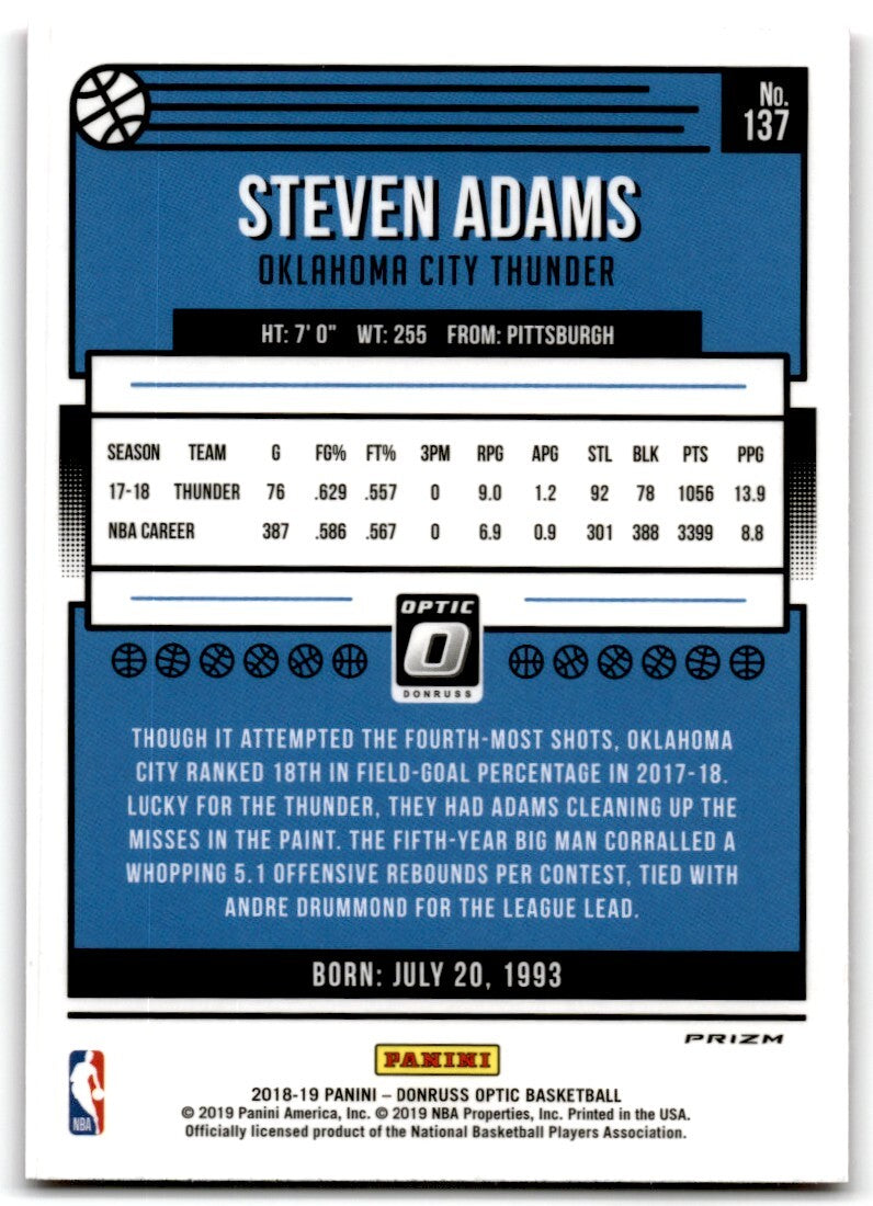 2018-19 Donruss Hyper Pink Steven Adams Oklahoma City Thunder #137