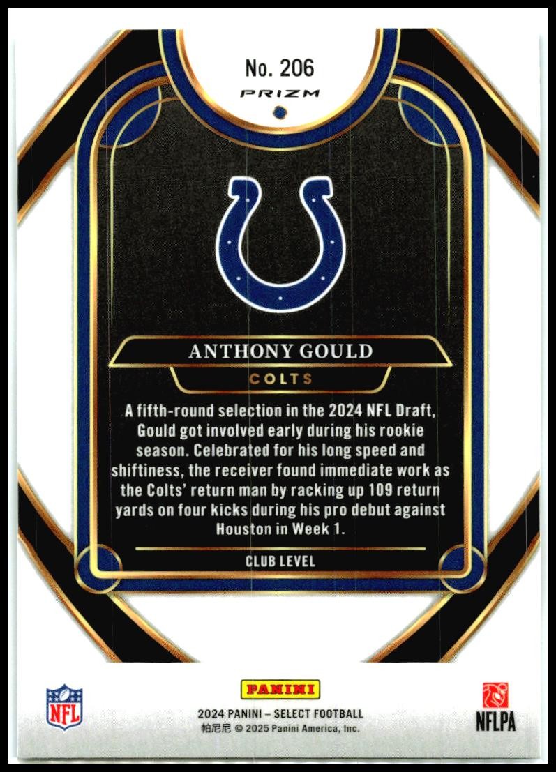 2024 Panini Select Black & Green Prizm Shock #206 Anthony Gould Rookie Colts