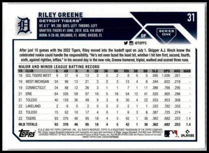 2023 Topps #31 Riley Greene Detroit Tigers