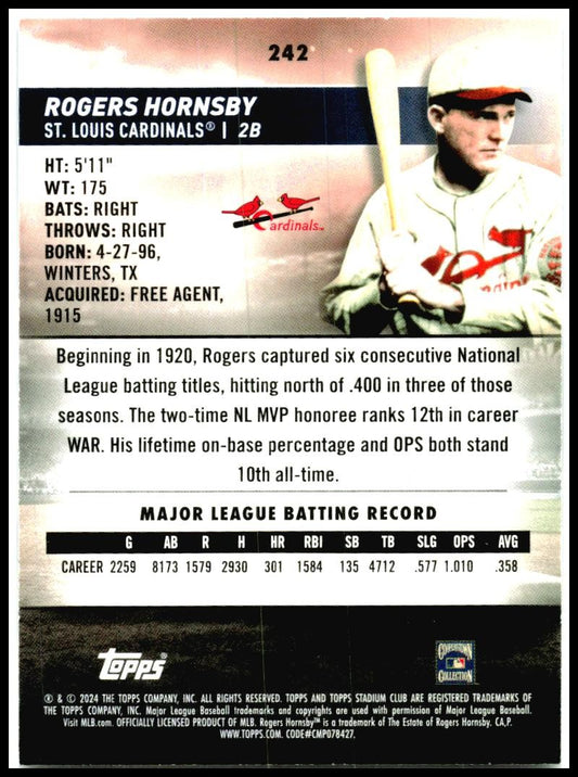 2024 Stadium Club #242 Rogers Hornsby St. Louis Cardinals