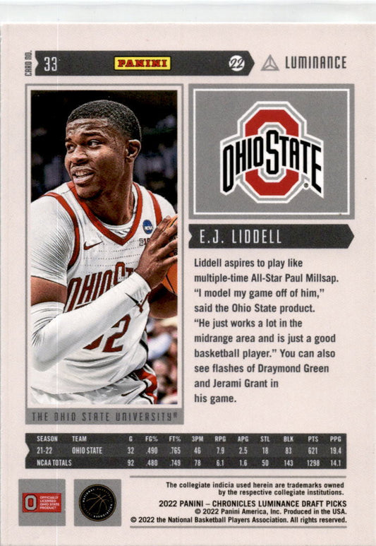 2022 Panini Chronicles Draft Picks #33 E.J. Liddell New Orleans Pelicans