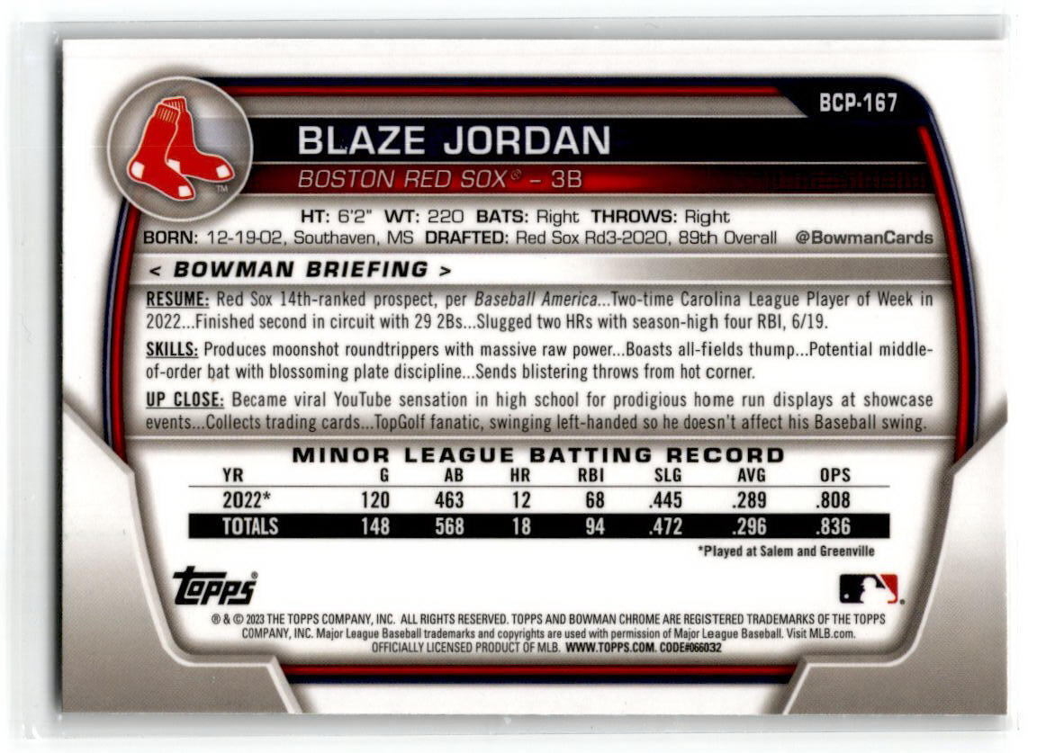 2023 Bowman Chrome Mojo Refractor #BCP-167 Blaze Jordan Boston Red Sox