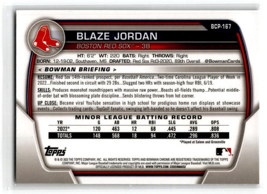 2023 Bowman Chrome Mojo Refractor #BCP-167 Blaze Jordan Boston Red Sox