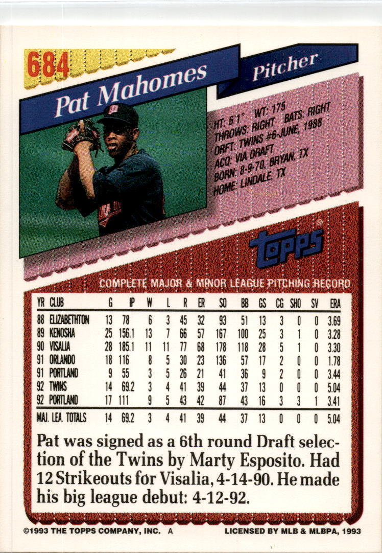 1993 Topps Gold #684 Pat Mahomes Minnesota Twins