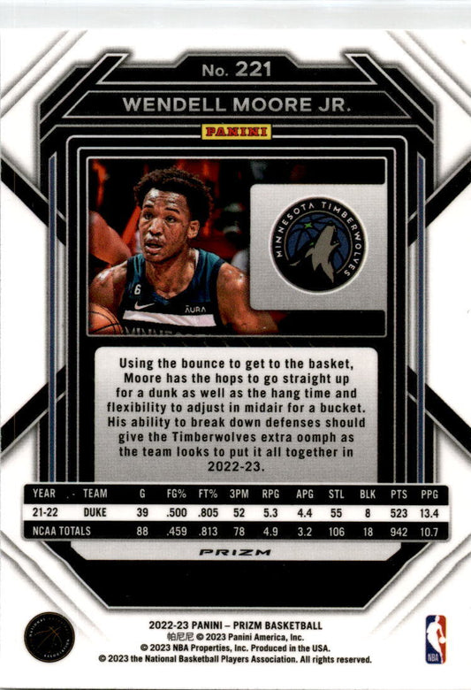 2022 Panini Prizm Silver #221 Wendell Moore JR. Minnesota Timberwolves