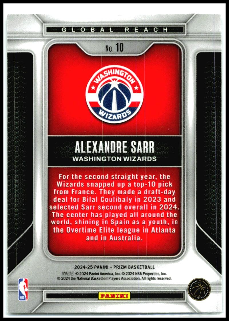 2024-25 Panini Prizm Global Reach #10 Alexandre Sarr Washington Wizards