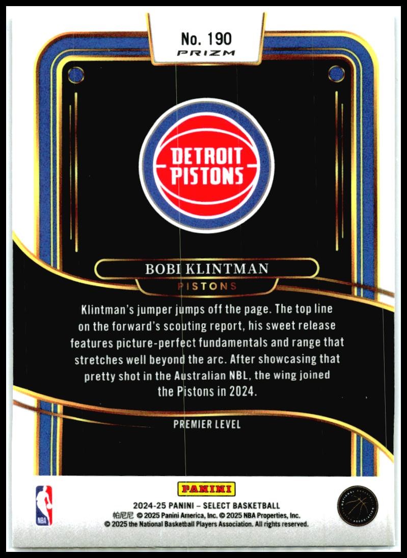 2024-25 Panini Select Blue Cracked Ice Prizm #190 Bobi Klintman Rookie Pistons