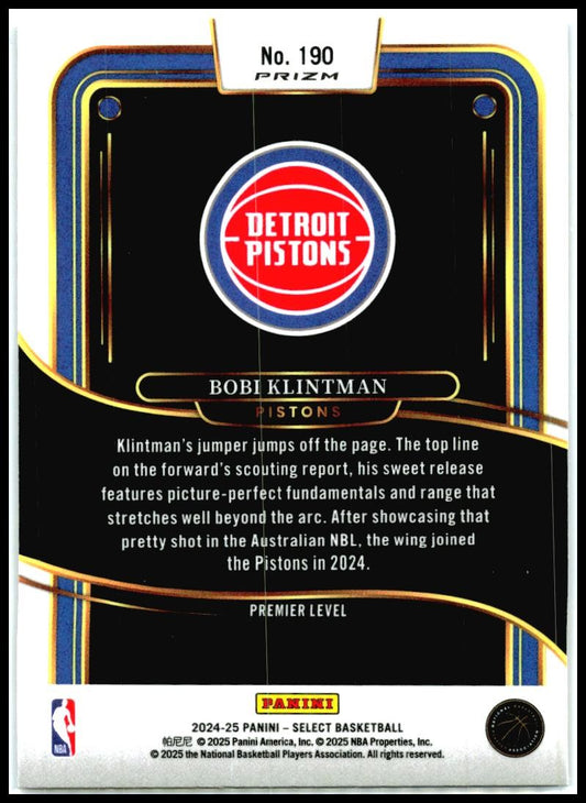 2024-25 Panini Select Blue Cracked Ice Prizm #190 Bobi Klintman Rookie Pistons