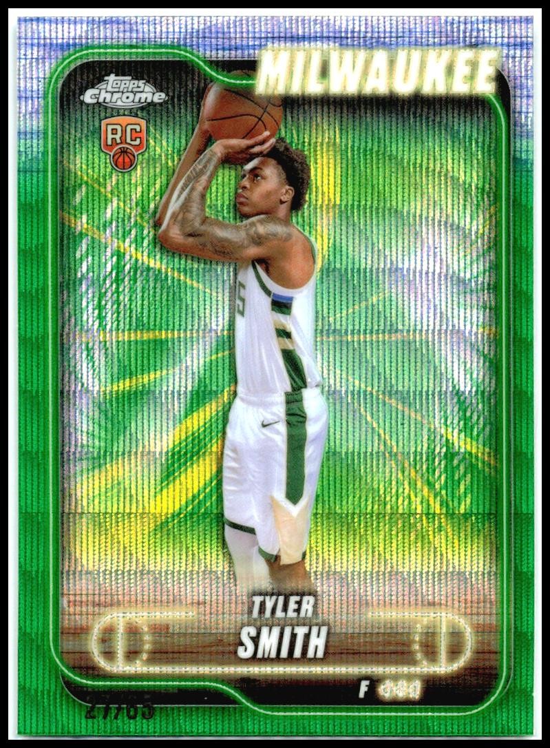 2024-25 Topps Chrome Green Wave /65 #196 Tyler Smith Rookie Milwaukee Bucks
