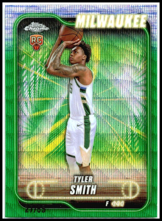 2024-25 Topps Chrome Green Wave /65 #196 Tyler Smith Rookie Milwaukee Bucks