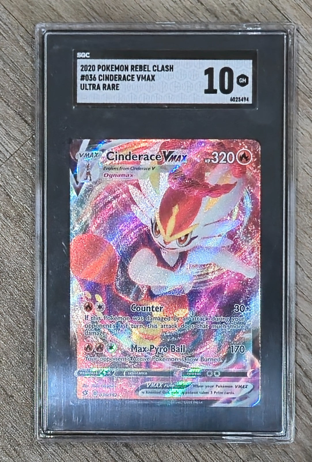 Cinderace VMAX 036/192 Rebel Clash Ultra Rare Full Art Pokemon - Graded SGC 10