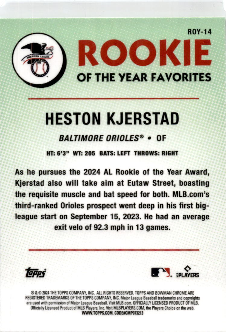 2024 Bowman Rookie of the Year Favorites #ROY-14 Heston Kjerstad Orioles