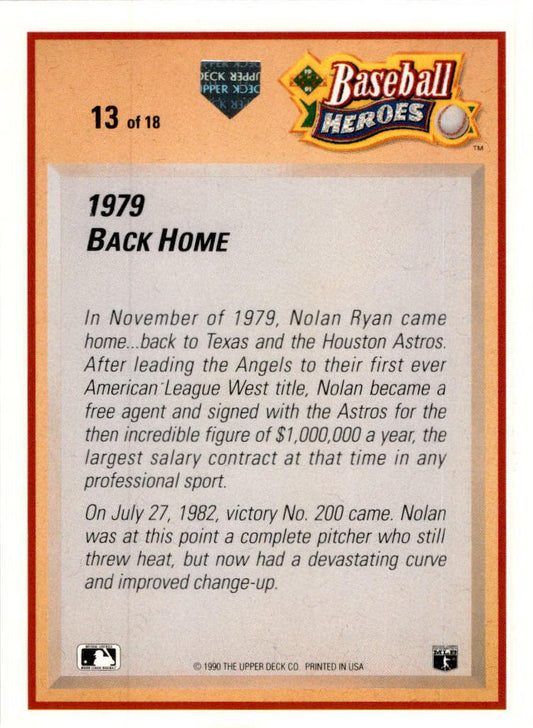 1991 Upper Deck Baseball Heroes: Nolan Ryan #13 Nolan Ryan Houston Astros
