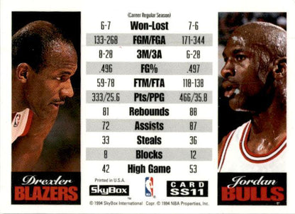 1993-94 SkyBox Premium Showdown Series #SS11 Clyde Drexler / Michael Jordan