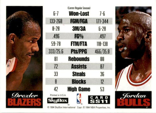 1993-94 SkyBox Premium Showdown Series #SS11 Clyde Drexler / Michael Jordan