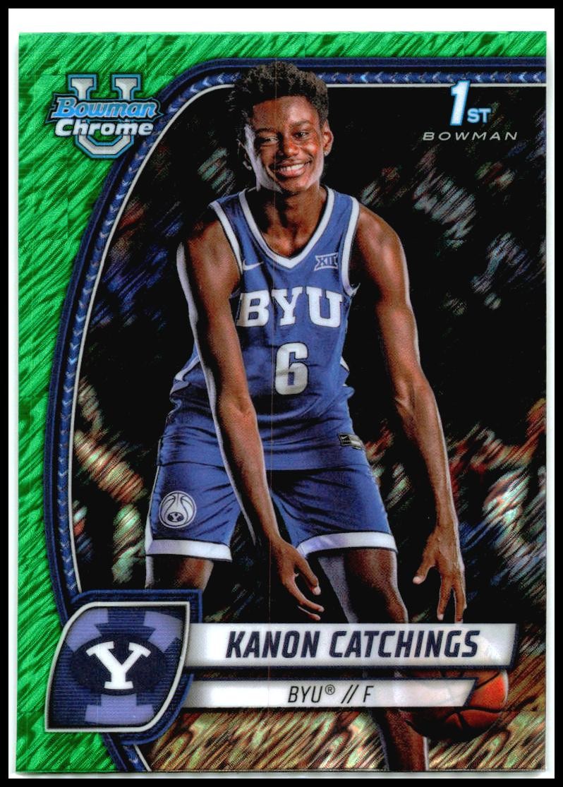 2024-25 Bowman University Chrome Green Shimmer #40 Kanon Catchings BYU Cougars