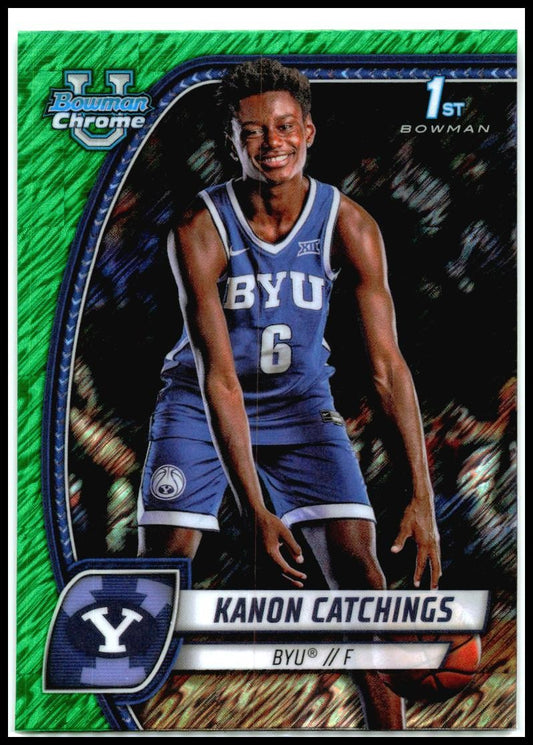 2024-25 Bowman University Chrome Green Shimmer #40 Kanon Catchings BYU Cougars