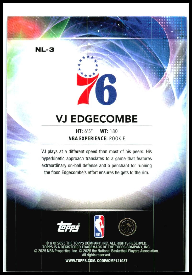 2025-26 Topps No Limit Rainbow Foilboard #NL-3 VJ Edgecombe Philadelphia 76ers