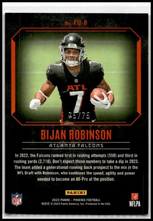 2023 Panini Phoenix Fired Up Orange #FU-8 Bijan Robinson #/75 Atlanta Falcons