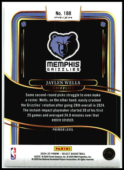 2024-25 Panini Select Silver Prizm #188 Jaylen Wells Rookie Memphis Grizzlies