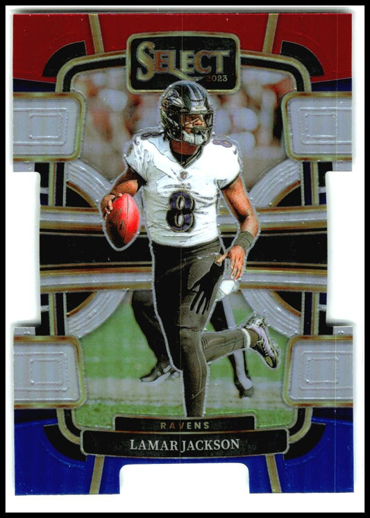 2023 Panini Select Red and Blue Prizms Die Cuts #7 Lamar Jackson Ravens
