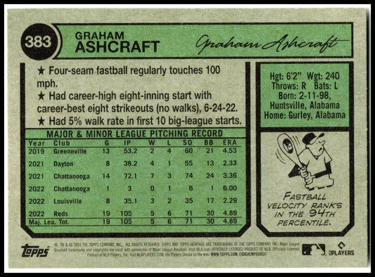 2023 Topps Heritage #383 Graham Ashcraft Rookie Cincinnati Reds