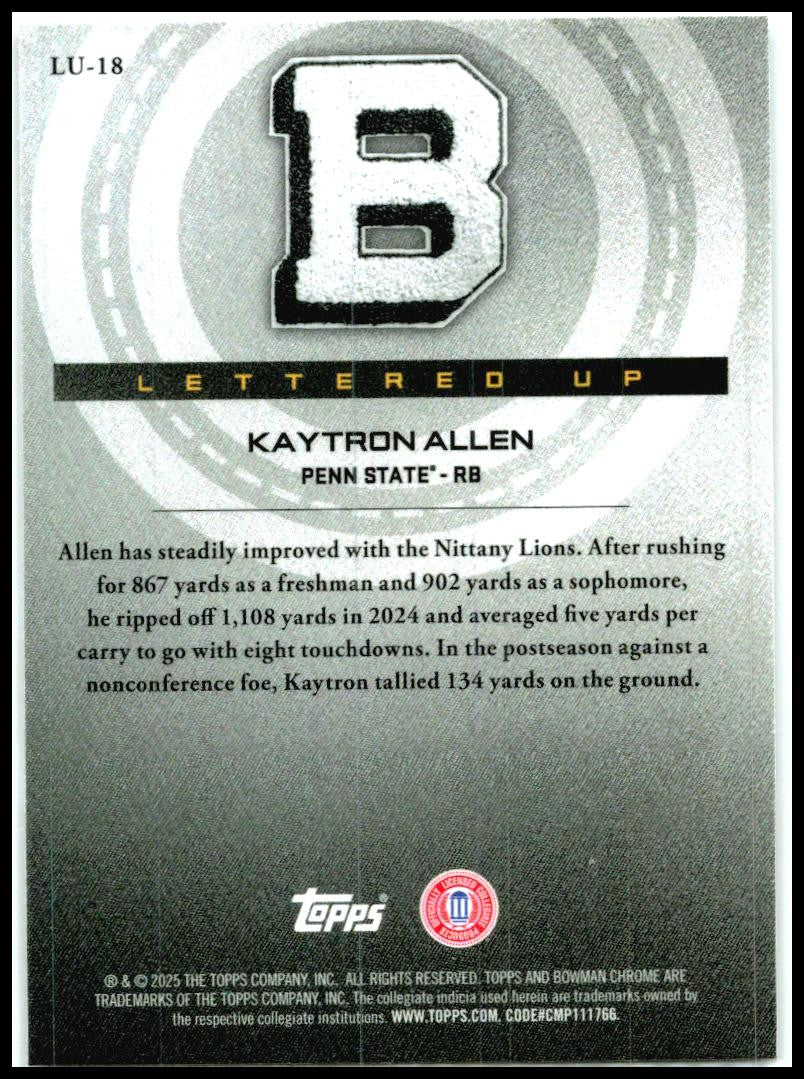 2025 Bowman Chrome University Lettered Up #LU-18 Kaytron Allen