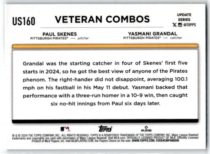 2024 Topps Update #US160 Duo An Immediate Hit: Skenes Gasses Up Grandal Pirates