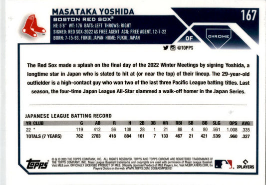2023 Topps Chrome #167 Masataka Yoshida Rookie Boston Red Sox