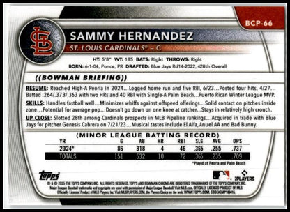 2025 Bowman Chrome Prospects #BCP-66 Sammy Hernandez St. Louis Cardinals