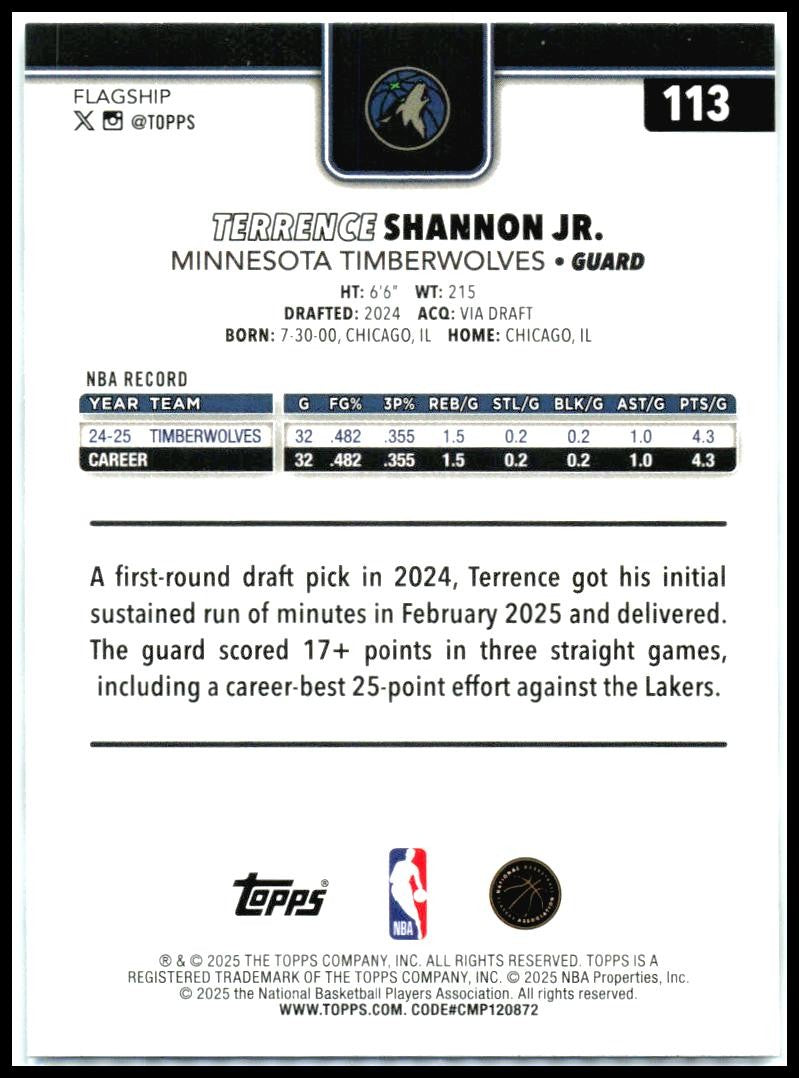2025-26 Topps Season Tip Off #113 Terrence Shannon Jr. Minnesota Timberwolves
