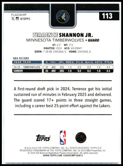 2025-26 Topps Season Tip Off #113 Terrence Shannon Jr. Minnesota Timberwolves