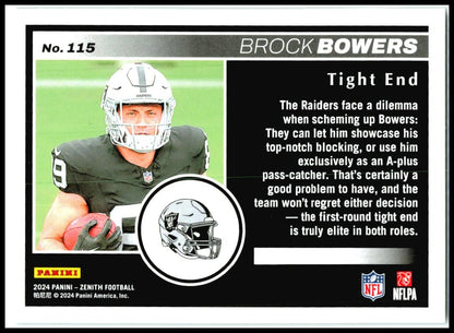2024 Panini Zenith Two Minute Drill #115 Brock Bowers Rookie Las Vegas Raiders