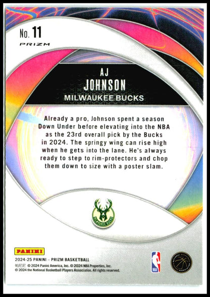 2024-25 Panini Prizm Instant Impact #11 AJ Johnson Milwaukee Bucks