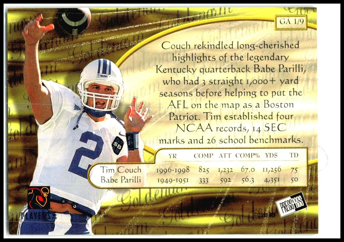1999 Press Pass Goldenarm #GA1 Tim Couch Kentucky Wildcats
