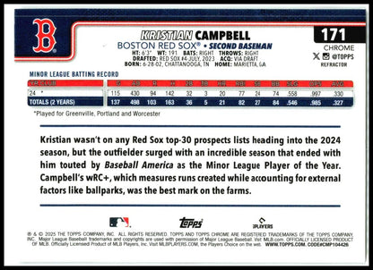 2025 Topps Chrome Refractors #171 Kristian Campbell Rookie Boston Red Sox