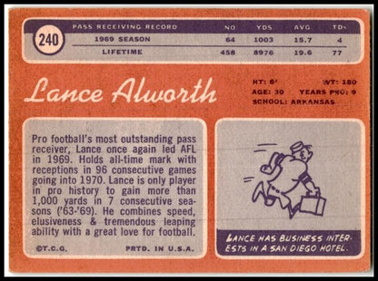 1970 Topps #240 Lance Alworth San Diego Chargers