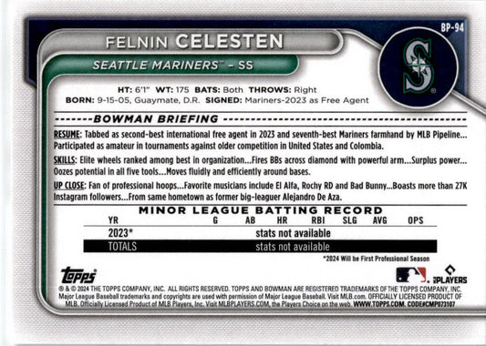 2024 Bowman #BP-94 Felnin Celesten Seattle Mariners