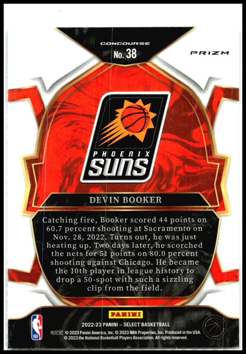 2022-23 Panini Select Green White Purple Prizms #38 Devin Booker Phoenix Suns