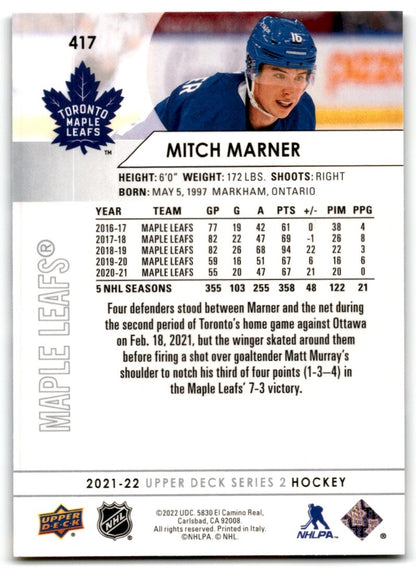2021-22 Upper Deck Mitch Marner Toronto Maple Leafs #417