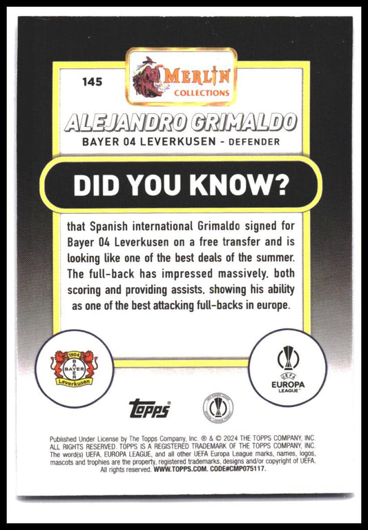 2023-24 Merlin UEFA Club Competitions #145 Alejandro Grimaldo