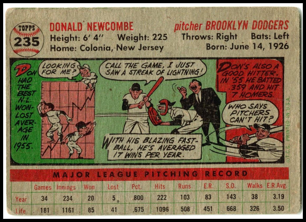 1956 Topps #235 Don Newcombe Brooklyn Dodgers