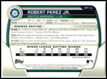 2023 Bowman 1st Edition Sky Blue Foil #BPPF-124 Robert Perez Jr. Seattle