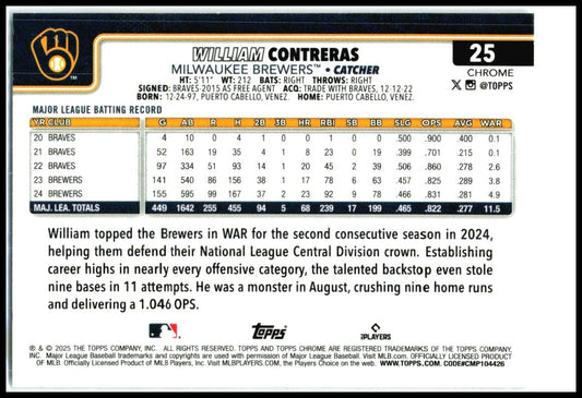 2025 Topps Chrome Logofractor Edition #25 William Contreras Milwaukee Brewers