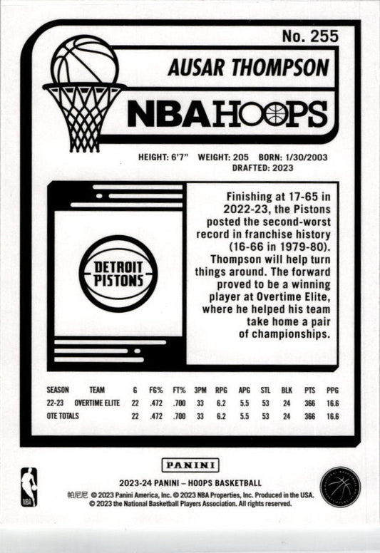 2023-24 Hoops Winter #255 Ausar Thompson Rookie Detroit Pistons