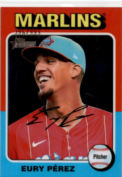 2024 Topps Heritage Chrome #374 Eury Pérez #/999 Miami Marlins